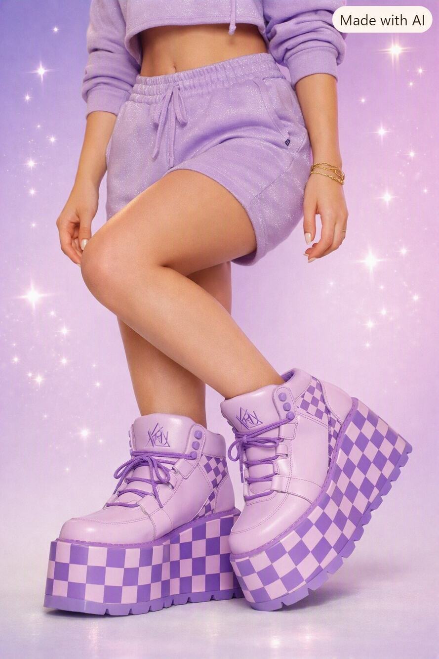 Pink/Lavender QOZMO YRU Dolls Kill Checker Platform Sneakers – Size 10M